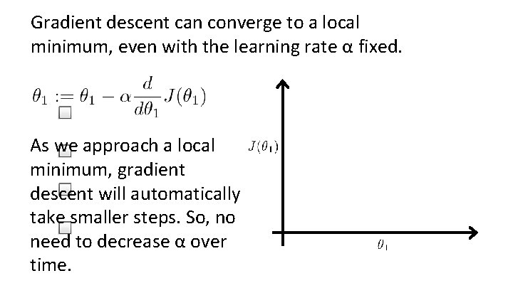 Gradient descent can converge to a local minimum, even with the learning rate α