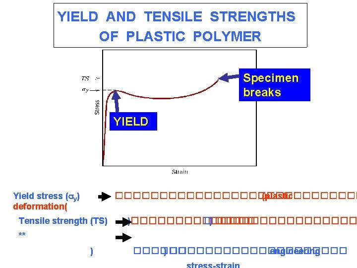 YIELD AND TENSILE STRENGTHS OF PLASTIC POLYMER Specimen breaks YIELD Yield stress (sy) ��������������