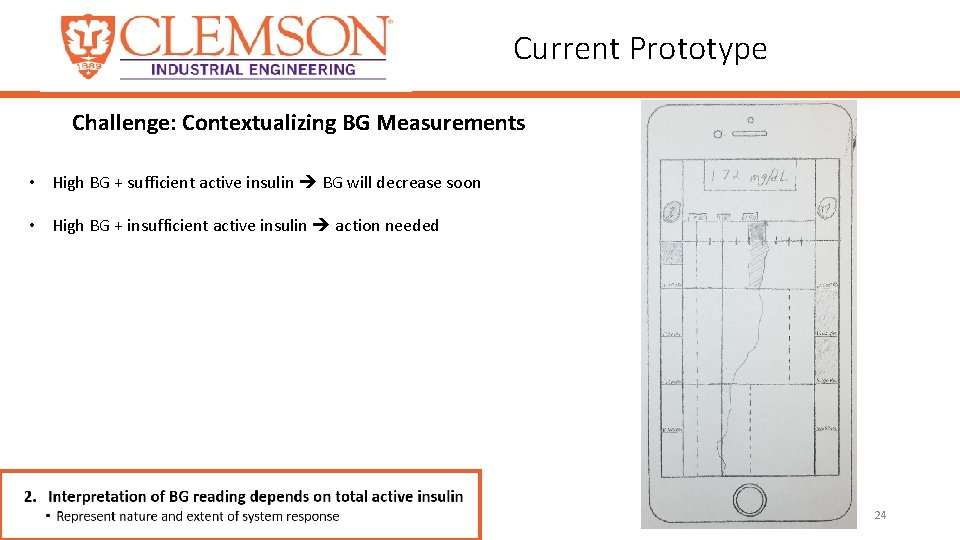 Current Prototype Challenge: Contextualizing BG Measurements • High BG + sufficient active insulin BG