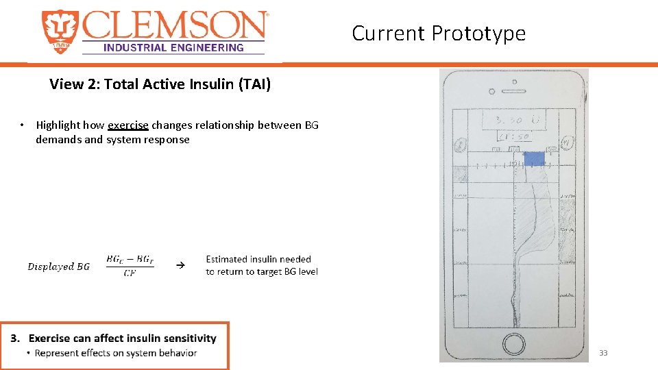 Current Prototype View 2: Total Active Insulin (TAI) • Highlight how exercise changes relationship