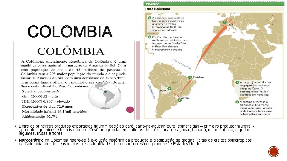 § Entre os principais produtos exportados figuram petróleo café, cana-de-açúcar, ouro, esmeraldas – primeiro