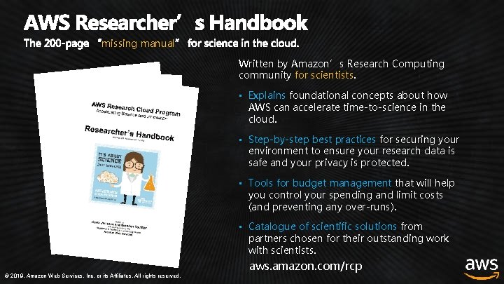 missing manual Written by Amazon’s Research Computing community for scientists. • Explains foundational concepts