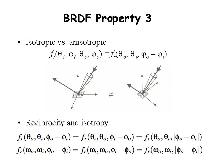 BRDF Property 3 • Isotropic vs. anisotropic fr(θ i, φi, θ o, φo) =