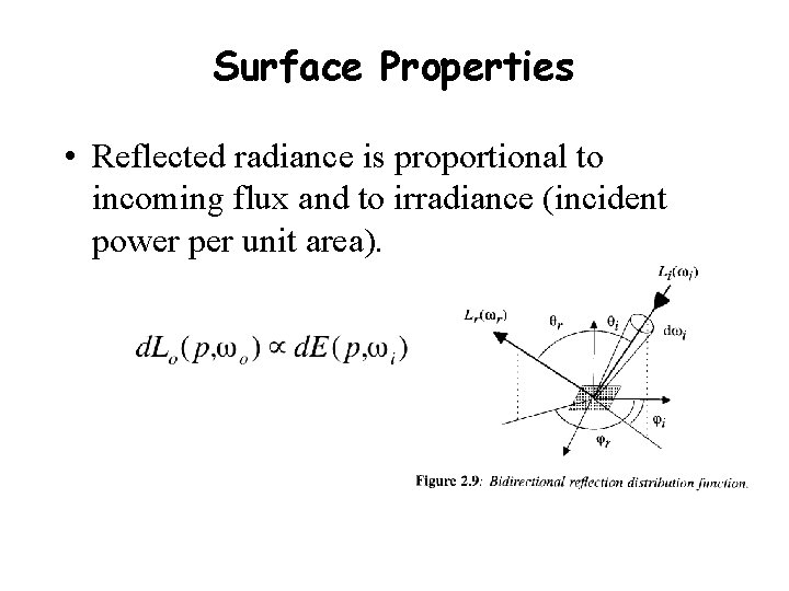 Surface Properties • Reflected radiance is proportional to incoming flux and to irradiance (incident