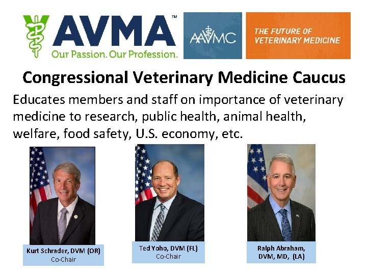 Congressional Veterinary Medicine Caucus Educates members and staff on importance of veterinary medicine to