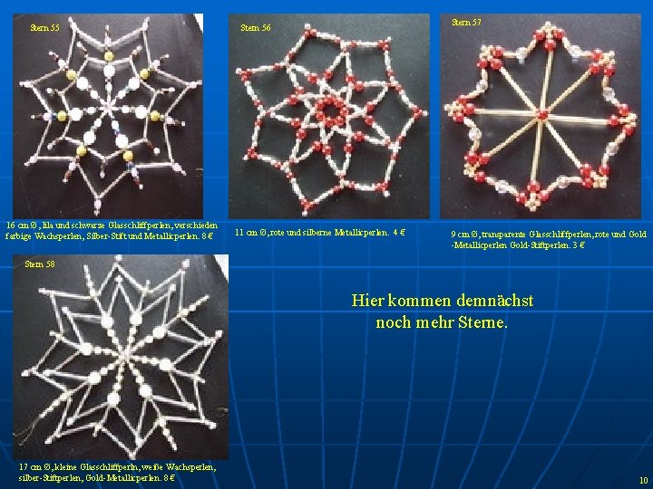 Stern 55 16 cm Ø, lila und schwarze Glasschliffperlen, verschieden farbige Wachsperlen, Silber-Stift und Stern 55 16 cm Ø, lila und schwarze Glasschliffperlen, verschieden farbige Wachsperlen, Silber-Stift und