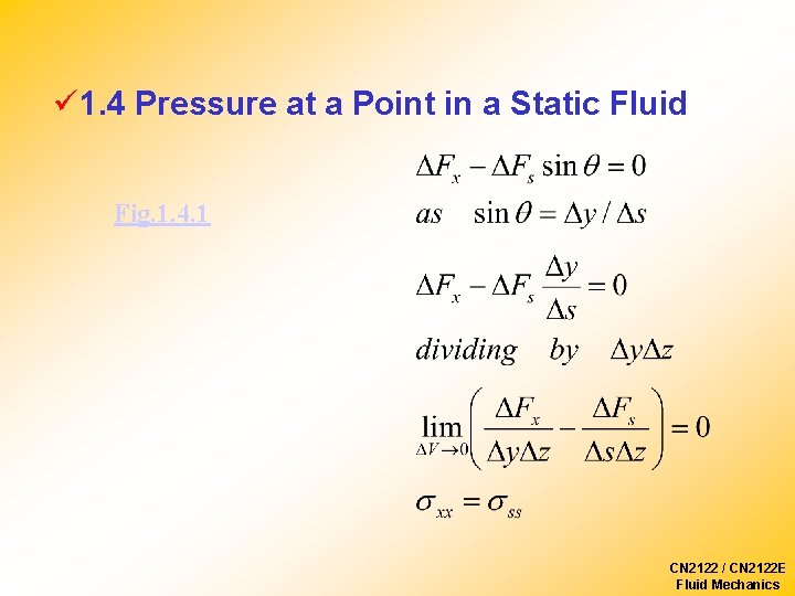 ü 1. 4 Pressure at a Point in a Static Fluid Fig. 1. 4.