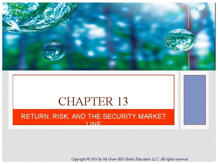 CHAPTER 13 RETURN, RISK, AND THE SECURITY MARKET LINE Copyright © 2016 by Mc.