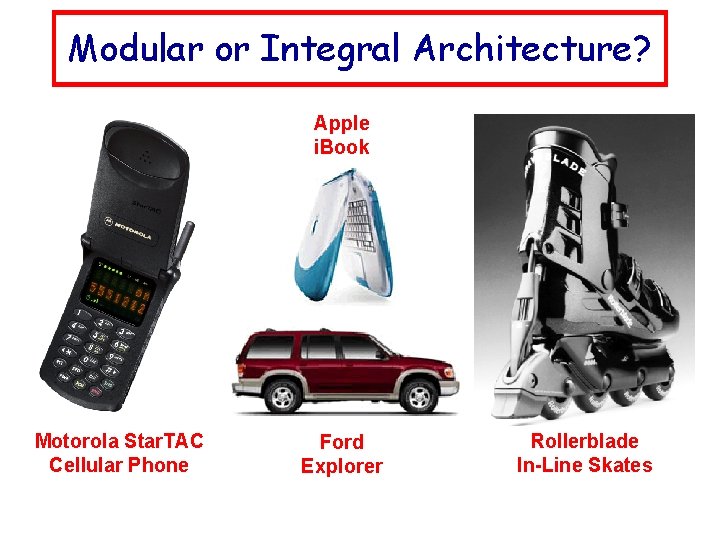 Modular or Integral Architecture? Apple i. Book Motorola Star. TAC Cellular Phone Ford Explorer