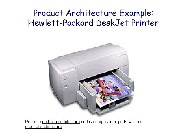 Product Architecture Example: Hewlett-Packard Desk. Jet Printer Part of a portfolio architecture and is