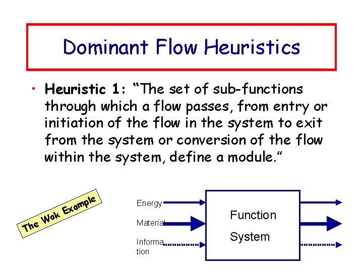 Dominant Flow Heuristics • Heuristic 1: “The set of sub-functions through which a flow