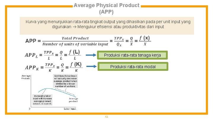 Average Physical Product (APP) Kurva yang menunjukkan rata-rata tingkat output yang dihasilkan pada per