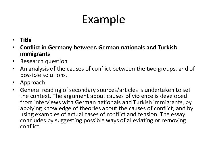 Example • Title • Conflict in Germany between German nationals and Turkish immigrants •