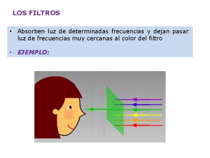 LOS FILTROS • Absorben luz de determinadas frecuencias y dejan pasar luz de frecuencias
