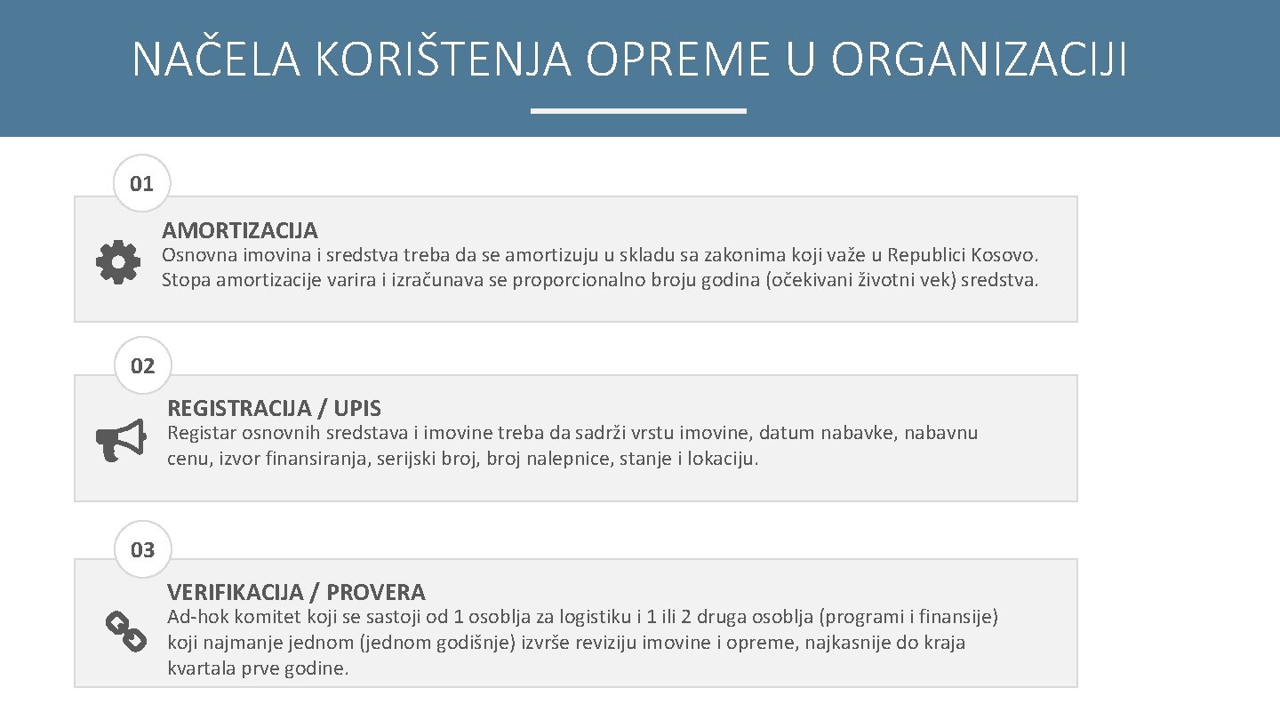 NAČELA KORIŠTENJA OPREME U ORGANIZACIJI 01 AMORTIZACIJA Osnovna imovina i sredstva treba da se