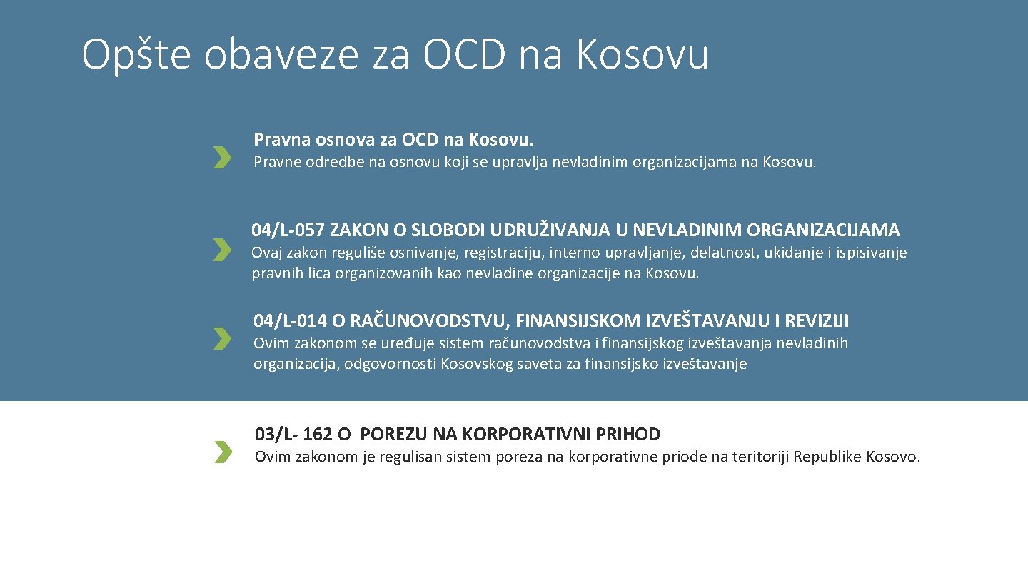 Opšte obaveze za OCD na Kosovu Pravna osnova za OCD na Kosovu. Pravne odredbe