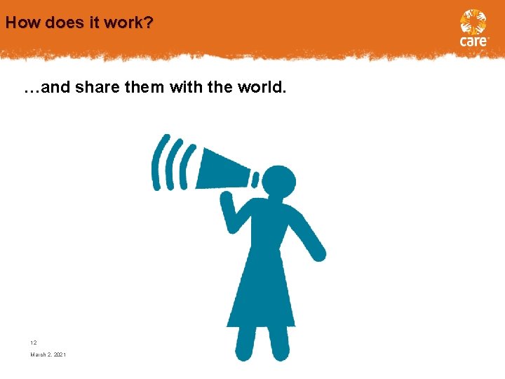 How does it work? …and share them with the world. 12 March 2, 2021