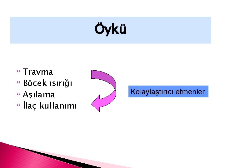 Öykü Travma Böcek ısırığı Aşılama İlaç kullanımı Kolaylaştırıcı etmenler 