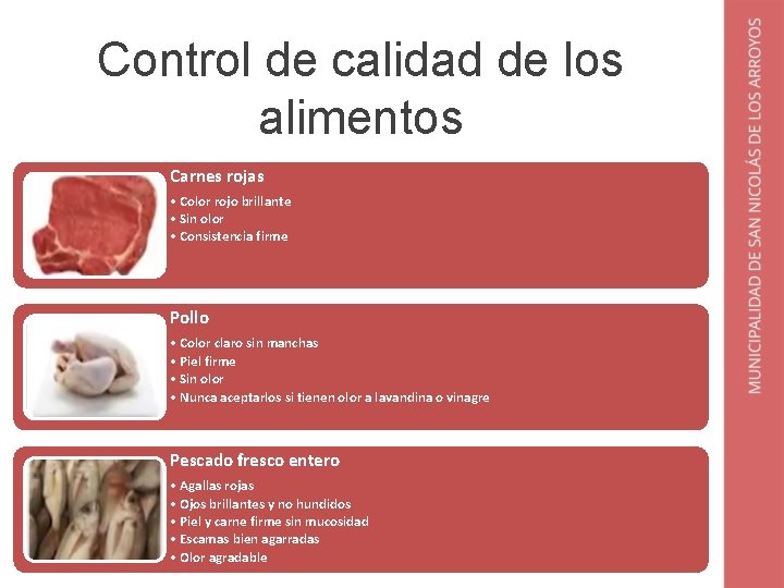 Control de calidad de los alimentos Carnes rojas • Color rojo brillante • Sin