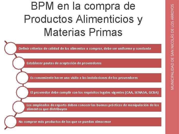 BPM en la compra de Productos Alimenticios y Materias Primas Definir criterios de calidad