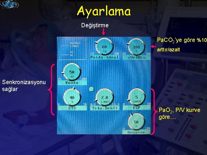 Ayarlama Değiştirme Pa. CO 2’ye göre %10 arttır/azalt Senkronizasyonu sağlar Pa. O 2, P/V