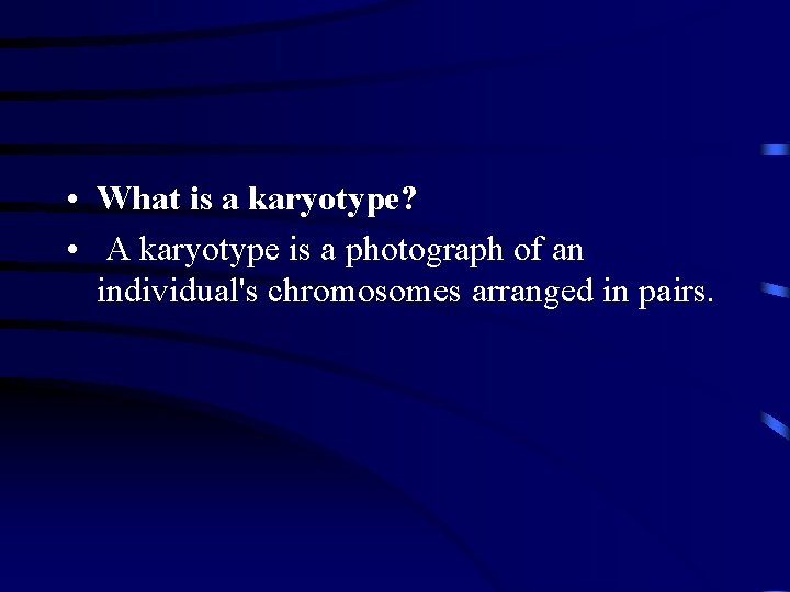  • What is a karyotype? • A karyotype is a photograph of an