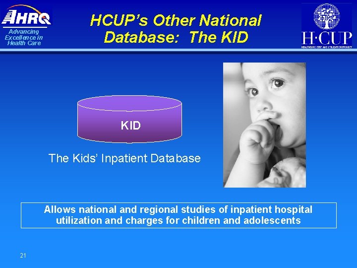 Advancing Excellence in Health Care HCUP’s Other National Database: The KID The Kids’ Inpatient