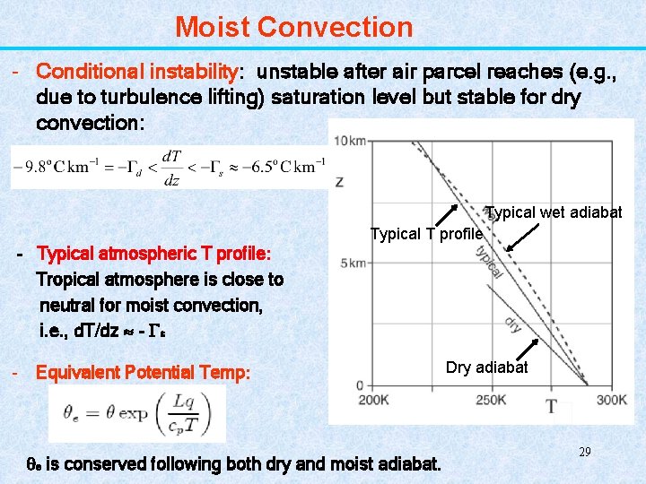 Moist Convection - Conditional instability: unstable after air parcel reaches (e. g. , due