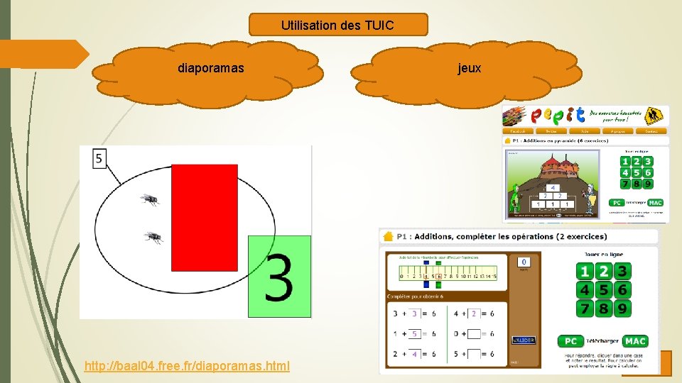 Utilisation des TUIC diaporamas http: //baal 04. free. fr/diaporamas. html jeux 