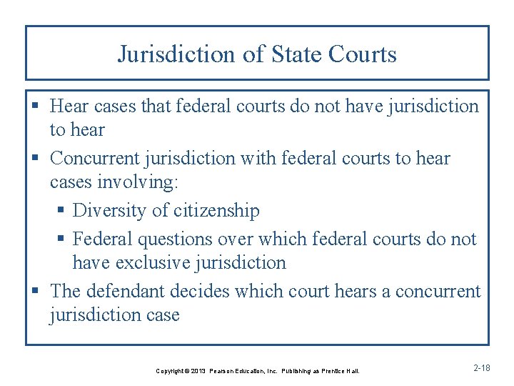 Jurisdiction of State Courts § Hear cases that federal courts do not have jurisdiction Jurisdiction of State Courts § Hear cases that federal courts do not have jurisdiction