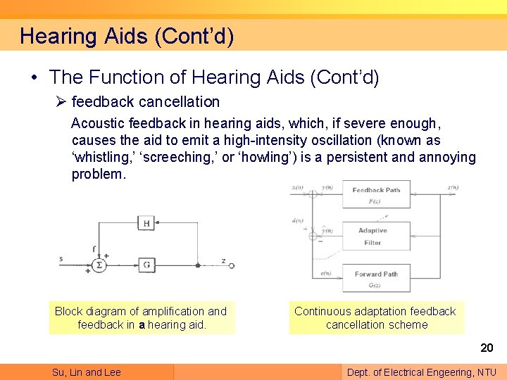 Hearing Aids (Cont’d) • The Function of Hearing Aids (Cont’d) Ø feedback cancellation Acoustic