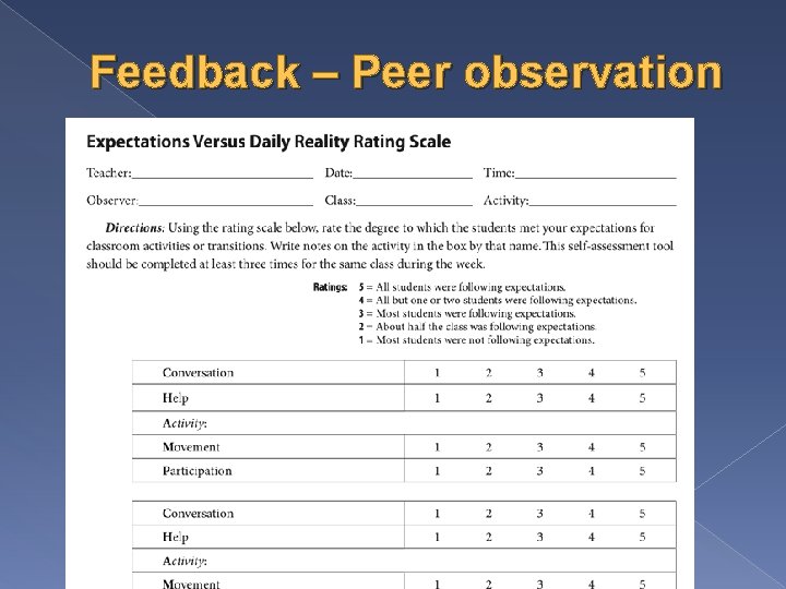 Feedback – Peer observation 