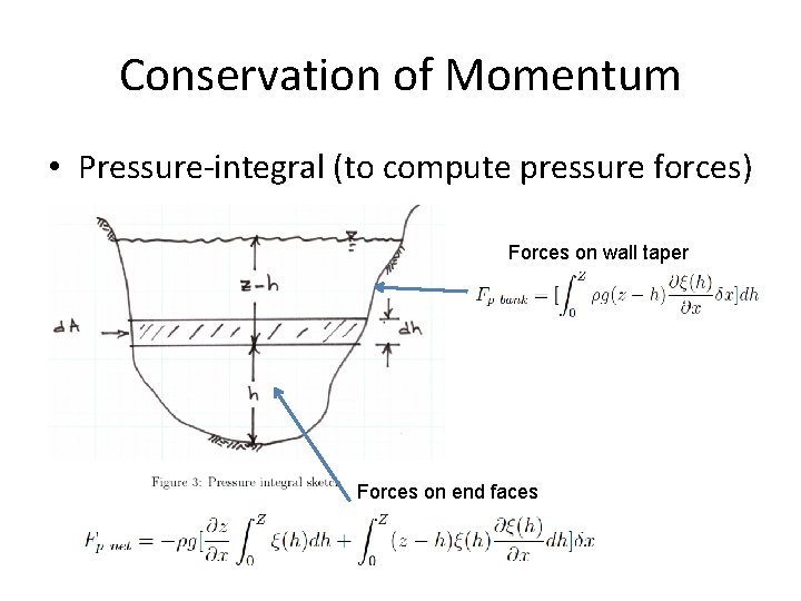 Conservation of Momentum • Pressure-integral (to compute pressure forces) Forces on wall taper Forces