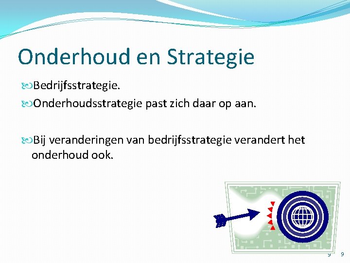 Onderhoud en Strategie Bedrijfsstrategie. Onderhoudsstrategie past zich daar op aan. Bij veranderingen van bedrijfsstrategie