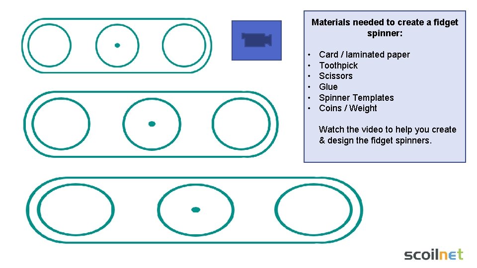 Materials needed to create a fidget spinner: • • • Card / laminated paper