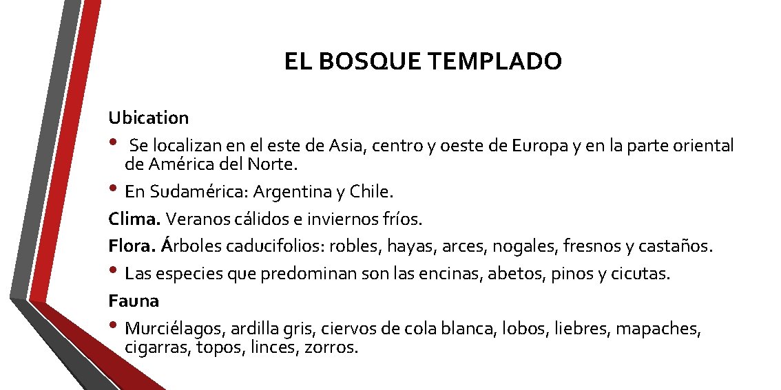 EL BOSQUE TEMPLADO Ubication • Se localizan en el este de Asia, centro y EL BOSQUE TEMPLADO Ubication • Se localizan en el este de Asia, centro y