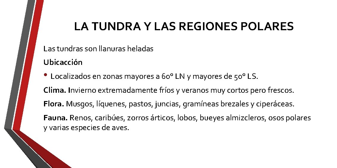 LA TUNDRA Y LAS REGIONES POLARES Las tundras son llanuras heladas Ubicacción • Localizados LA TUNDRA Y LAS REGIONES POLARES Las tundras son llanuras heladas Ubicacción • Localizados