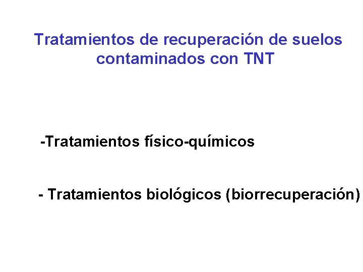 Tratamientos de recuperación de suelos contaminados con TNT -Tratamientos físico-químicos - Tratamientos biológicos (biorrecuperación)