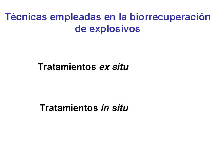 Técnicas empleadas en la biorrecuperación de explosivos Tratamientos ex situ Tratamientos in situ 