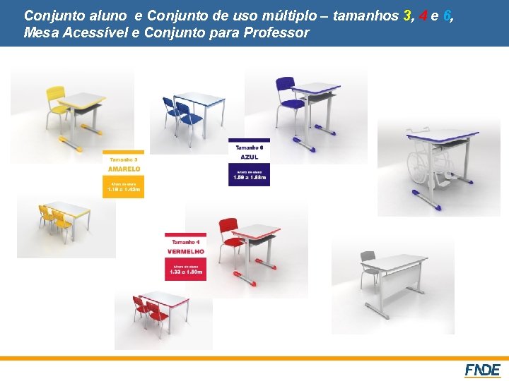 Conjunto aluno e Conjunto de uso múltiplo – tamanhos 3, 4 e 6, Mesa