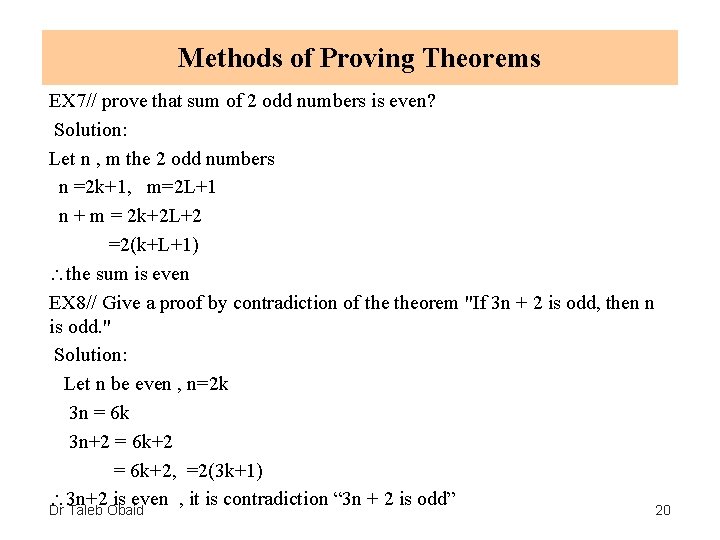 Methods of Proving Theorems EX 7// prove that sum of 2 odd numbers is