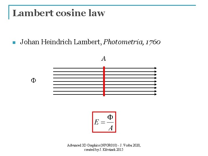 Lambert cosine law n Johan Heindrich Lambert, Photometria, 1760 A F Advanced 3 D