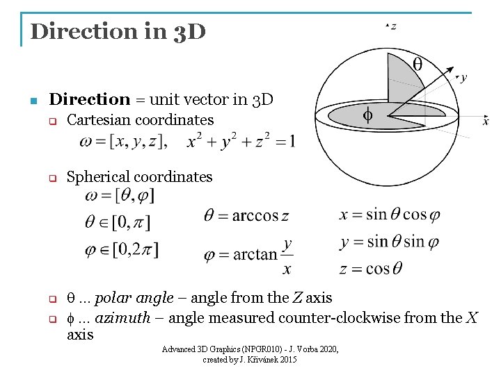 Direction in 3 D n Direction = unit vector in 3 D q Cartesian