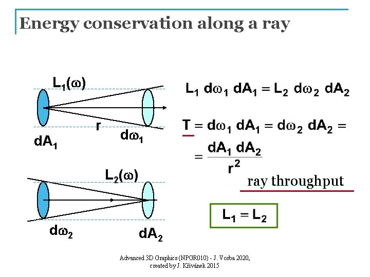 Energy conservation along a ray L 1(w) d. A 1 r dw 1 L