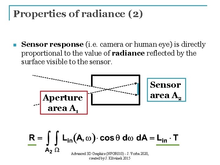 Properties of radiance (2) n Sensor response (i. e. camera or human eye) is