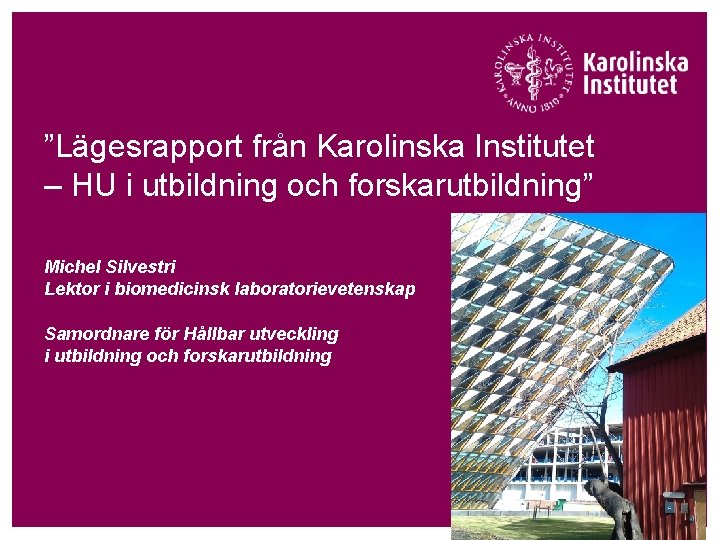 ”Lägesrapport från Karolinska Institutet – HU i utbildning och forskarutbildning” Michel Silvestri Lektor i