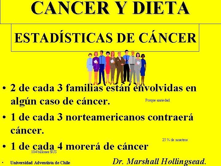 CANCER Y DIETA ESTADÍSTICAS DE CÁNCER • 2 de cada 3 familias están envolvidas