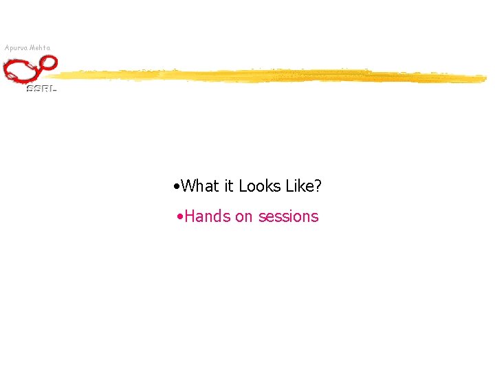 Apurva Mehta • What it Looks Like? • Hands on sessions 