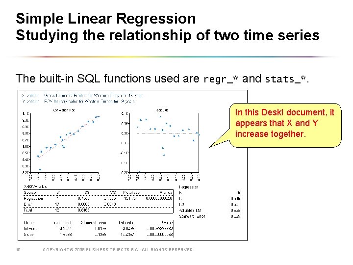 Simple Linear Regression Studying the relationship of two time series The built-in SQL functions