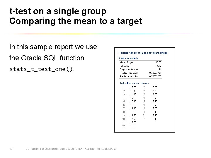 t-test on a single group Comparing the mean to a target In this sample